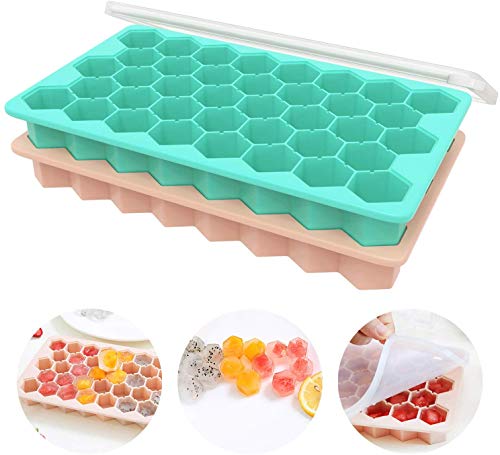 Ice Cube Trays with Lids, Ozera 2 Pack Food Grade Flexible 76 Cubes Silicone Ice Trays with Removable Lid, Ice Cube Molds for Whiskey Storage, Cocktail, Beverages