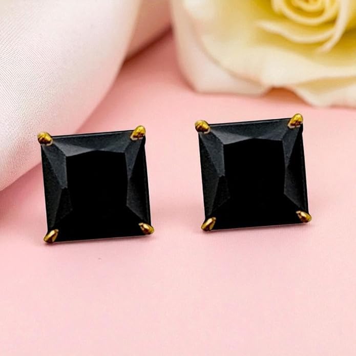 Image of ACCESSHER Gold-Tone Square Contemporary Stud Earrings | Fashion Jewellery, Valentine Gift for Girlfriend | Trendy Earrings for Women and Girls