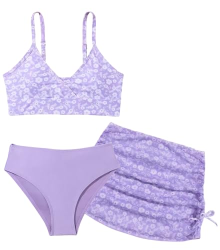 Happy Cherry Kids Swimsuit Girls 3 Piece Bathing Suit Bikini Set Tropical Print Swimwear