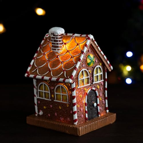 Estatua de pueblo de Navidad y casa de jengibre de resina 4