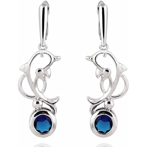 Pendientes de gota Yazilind Pretty Dolphin plateados con circonita cúbica azul Cover