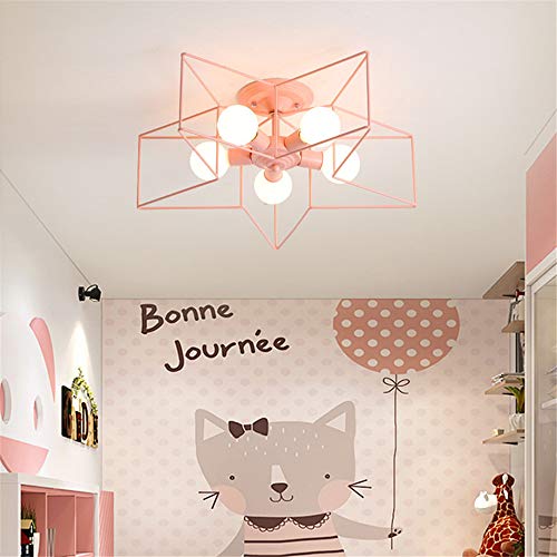KWOKING Lighting 5 Lights Creative Flush Mount Ceiling Light Minimalist Industrial Star Shape Ceiling Light Fixture for Children Room, Hallway,Living Room Pink