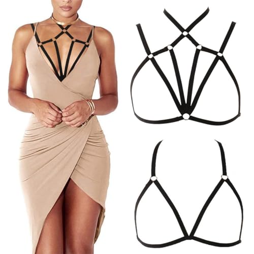 AndThere 2 Pieces Women Bra Cupless Elastic Hollow Harness Lingerie for Women Supplies Lingerie (Style A)