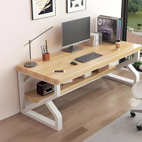 BDYSWD パソコンデスク ゲーミングデスク 机 pcデスク パソコンデスク木製 25mm厚のカウンタートップ 天然無垢材 厚めの炭素鋼製テーブル脚 安定した耐荷重 ダブルホールデザイン 防水性と防汚性 組み立てが簡単 ダブルゲームテーブル 勉強 仕事
