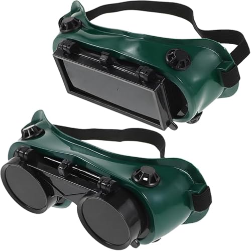 Image of Dranvosk 2Pcs Welding Goggles Flip-Up Safety Glasses,Adjustable Fit Green Plastic Frame for Welding & Cutting Torch