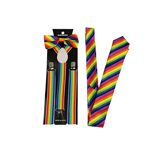FOMIYES 3Pcs Colorful Suspender Bow Tie Rainbow Stripe Braces for Party Costumes Comfortable and Secure Fit for Trousers for Festive Occasions