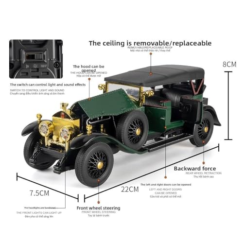 Image of Alokik Enterprise 1:24 Scale Rolls Royce Phantom 1925 Vintage Toy Car Model, Diecast Collectible Pull Back Model Car with Sound and Light, Toy Gift Vehicles for Adults Kids Boys (Color As Per Stock)
