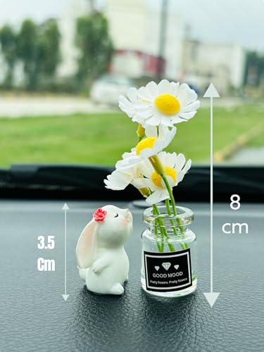 Image of 2-Piece Rabbit and Daisy Vase Car Dashboard Decor Set
