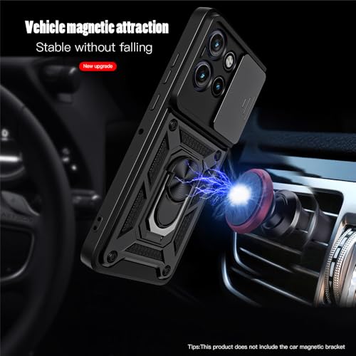 Image of SPAZY CASE Motorola Edge 60 5g Back Cover | Heavy Duty Hybrid Case with 360 Degree Rotating Finger Ring Holder + Slider Shutter Camera Protection Case for Motorola Edge 60 5g - Black