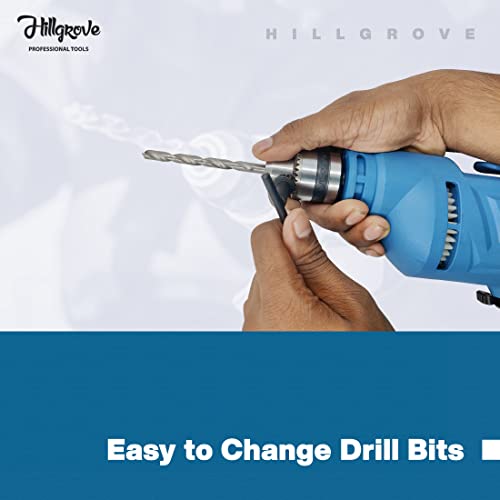Image of Hillgrove HGPD2M6 500W Power Drill Machine with 5 Drill Bits for Making Holes in Metal /Wood /Concrete with Reverse Rotation and Variable Speed Pistol Grip Drill (10 mm Chuck Size)