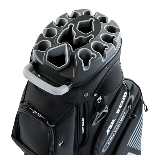 ASK ECHO T-Lock Golf Cart Bag with 14 Way Organizer Divider Top, Premium Cart Bag with Handles and Rain Cover, for Men (Black)
