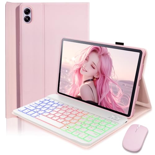 für Xiaomi Redmi Pad 2 Pro (2025)/Xiaomi Redmi Pad Pro(2024)/Xiaomi Poco Pad(2024)12.1 Zoll Hülle mit Kabelloses Bluetooth Beleuchtete Farbige Deutsch Tastatur (QWERTZ) und Maus Backlit Keyboard Case