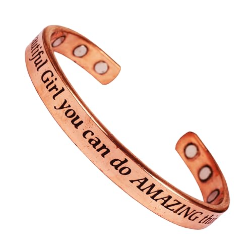 Touchstone Inspirational Copper Engraved Magnetic Bracelets for Women-Personalized Jewelry Gifts for Best Friend/Mom/Daughter/Sister - Adjustable Bracelet. Motivational Message