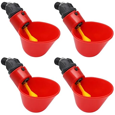 MasXirch Farm & Ranch Automatic Chicken/Poultry Drinkers/Waterers with Cups Watering Cups Bowls Red Plastic Backyards Chicken Flock Duck Bird Water Feeder(4 Cups with Hardware) Cover