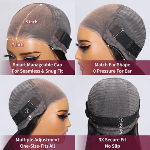 Image of Beauty Forever Bye Bye Knots Wig 7x5 Glueless Lace Black to Chestnut Brown Ombre Loose Wave Wig with Bleached Knots Put on and Go Pre Plucked Pre Cut HD Lace Wig for Women 150% Density 14 Inch
