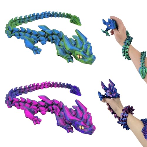 SPERMUOY 3D Drucker Drache,2 Stück Drachen Spielzeug mit Augen 30CM Beweglicher Drache,3D Gedrucktes Geheimnisvolle Drache für Erwachsene Kinder Geschenke Spielzeug