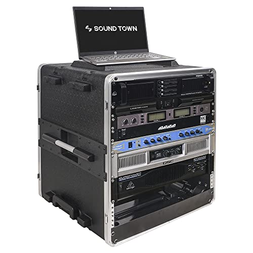Image of Sound Town Lightweight 12U PA DJ Rack /Road Case with 11U Rack Space, ABS Construction, 19 inch Depth, Retractable Handle, Wheels and Heavy-Duty Latches (STRC-A12UT)