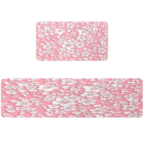 Tapetes de cocina lavables absorbentes antideslizantes flor de cerezo 2