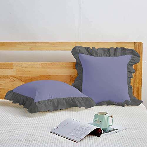Image of YRM Bedding's Ruffle Beautiful Cushion Cover | Super Soft Elegant Premium Microfiber Frill Cushion Cover Set of 2 (24 inchx24 inch Inches) (Medium Blue /Dark Grey)