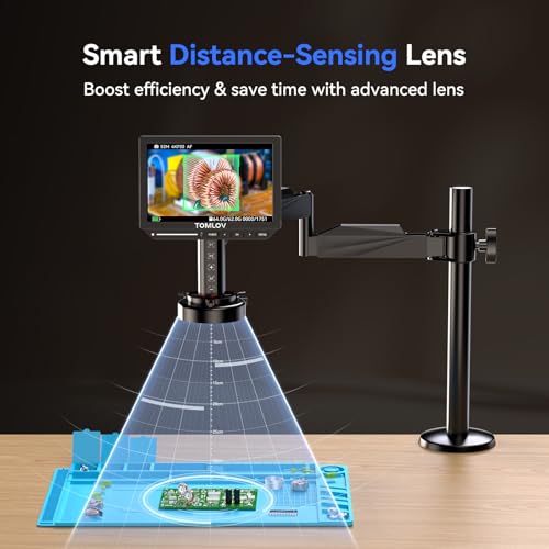 TOMLOV TM4K-AF Flex 4K Autofocus Digital Microscope HDMI, 8" IPS Coins Magnifier 2000X, 52MP Scope Camera for Soldering, with Flex Arm, Electronics Repair Mat, Ring Light, 64GB Card - Image 4