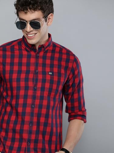 Image of The Indian Garage Co Men Slim Fit Checkered Full Sleeves Cutaway Collar Casual Shirt