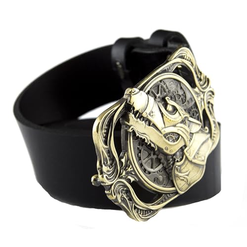 Casual leather belt with handmade brass buckle Steampunk Wolf, Solid brass sculptural Victorian art wolf belt buckle on leather belt