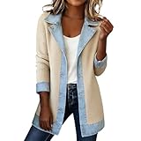 Jeansjacke Damen mit Strick Patchwork Design Strickjacken Jacke Elegant Freizeitjakce Lang Große Größen Übergangsjacke Stretch Blazer Elegant Locker Oberteil
