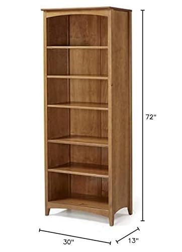 Camaflexi Shaker Style 6 Shelf Bookcase / Solid Wood / 72 Inch Tall / Adjustable Shelving / Closed Back / Display Bookshelf For Living Room, Bedroom, Home And Office, Cherry #TOP2