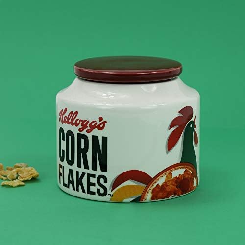 Kellogg's Porcelain Sugar, Tea and Coffee Canister - Ceramic Storage Jar Caddy with Airtight Lid - Retro Corn Flakes Vintage Design Container - Ideal Sugar Bowl Pot for Kitchen