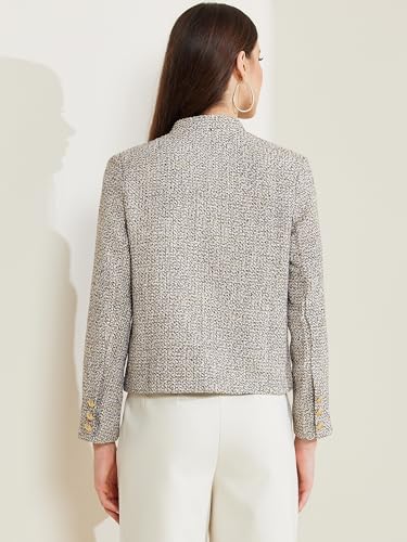 Allegra K Women's Tweed Blazer Stand Collar Long Sleeve Cropped Blazer Jacket4