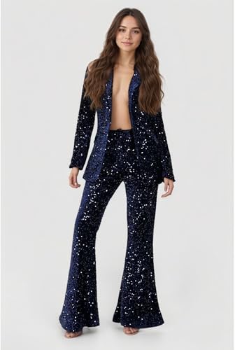 Sequin Pants Suit Women Sparkly Shiny Night Tuxedos for Women Glitter 2 Piece Outfits V Neck Party Womens Blazer Pants4