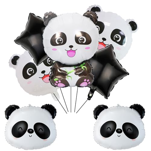 7PCS Panda Foil Balloon with Panda Head - Animal Balloons for Jungle Farm Zoo Safari Theme Birthday Baby Shower Party Decoration Supplies