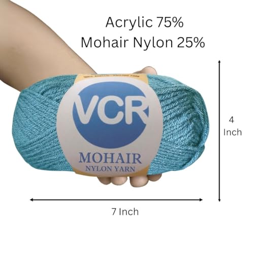 Image of VCR Mohair Nylon Dusty Blue Yarn, 100 Grams Hank, 196 Meters Length, Acrylic 75%, Mohair Nylon 25%, Pack of 1 Yarn, Soft Crosia Threads, Suitable for Winter Garments
