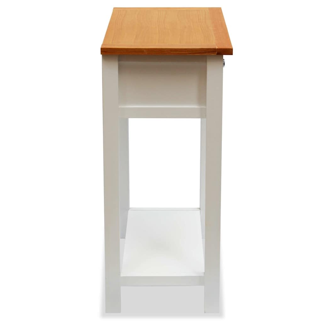 Stolik Boczny z Litego Drewna Debowe, 50x32x75 cm, Bialy