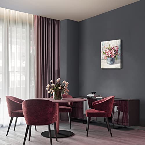 Floral Canvas Wall Art Bathroom Pink Rose Wall Decor Farmhouse Flower Bouquet In Bottle Pictures Bedroom Decor Rustic Watercolor Botanical Painting For Living Room Kitchen Dinner Home Decoration 12X16" #TOP3