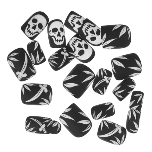 BIUDECO 24 Piezas Uñas Postizas Cortas Halloween con Diseño de Calavera Presionables Adhesivas Cubiertas Completas Cuadradas Accesorio para Manicura Gótica y Fiesta