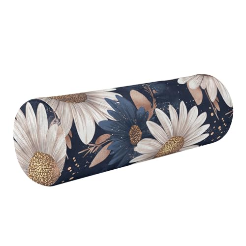 miaozhen White Daisy Bolster Pillow Cotton Neckroll Pillow Form almohada para cervicales y Cuello 5.5''x17''