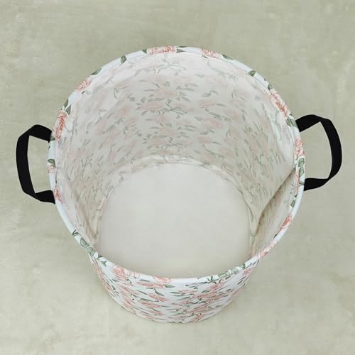Image of Laundry Basket Canvas Fabric Collapsible Organizer Basket for Storage Bin Toy Bins Gift Baskets Bedroom Clothes Children Nursery Hamper (Rose)