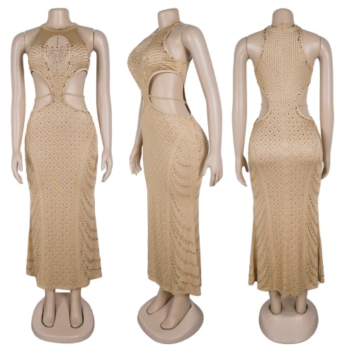 Image of PORRCEY Women's Sexy Rhinestone Mesh See Through Party Night Prom Dress