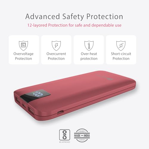 Image of Beetel Volte Series PB10 10000mAh Power Bank 22.5W Fast Charging | Triple Output QC3.0, PD3.0 & PPS | Pass Through Charging | Designed for Apple iPhone, Samsung, OnePlus and All Smartphones | Wine