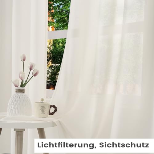 WOLTU halbtransparenter Vorhang mit Kräuselband Leinenoptik 175x140cm Creme – Ansicht 5