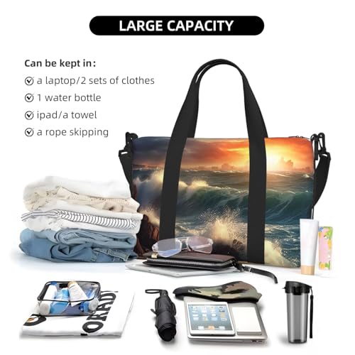 Vivid Seascape Duffle Bag for Men Women Gym Bag with Shoes Compartment Travel Bags Lightweight Overnight Bags4