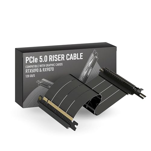Image of LINKUP AVA5 PCI-E 5.0 Riser Cable | RTX5090 RX8900 GPUs Ready | x16 128GB /s Speed | Compatible with NZXT H1 & PCI-E 4.0 /3.0 | Single Reverse Left Angle, Black 25cm