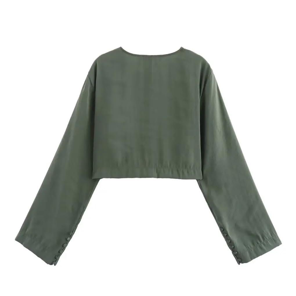 Blusas para mujer, con cuello en V, estilo casual, manga larga, con botones, holgadas