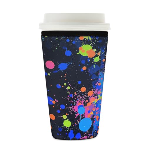 Myfsucce Funda reutilizable para taza de café, funda de neopreno para café helado con estampado colorido de salpicaduras, 2 mm de grosor, tamaño de 22 a 24 onzas