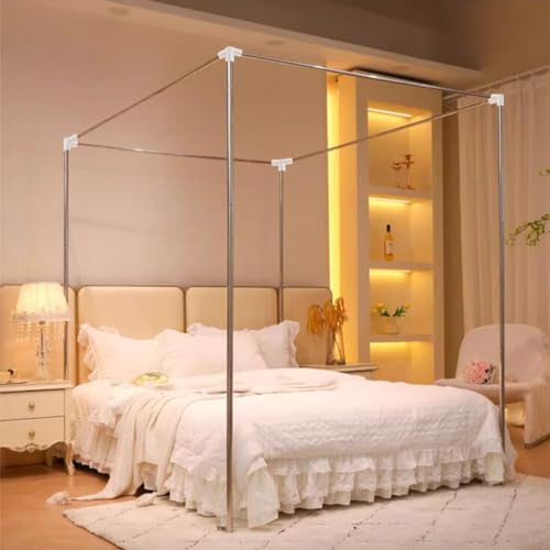 Mengersi Canopy Bed Frame Queen Size,Stainless Steel Bed Post Poles Thicken Bed Canopy Frame, Canopy Bed Curtains Bed Frame Bracket for Metal Bed Wood Bed Bedroom Decor (California King)