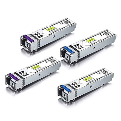 Image of 10Gtek 2-Pair of 1.25G SFP Bidi Transceiver, 1000Base-BIDI SingleMode Simplex LC Fiber Module for Cisco GLC-BX-D, Ubiquiti UniFi UF-SM-1G-S, Mikrotik and More, SMF 1490nm /1310nm, DDM, up to 20 km