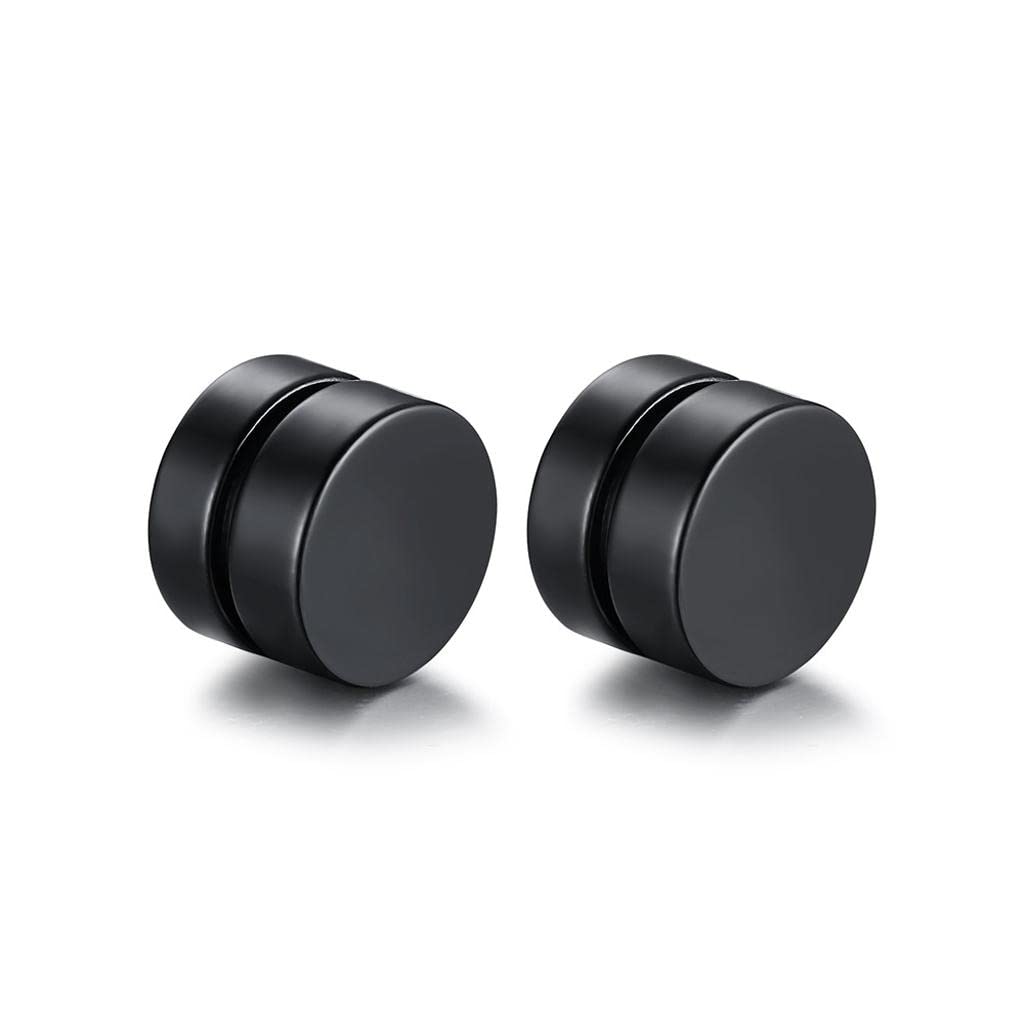 ™ Mens Women Stainless Steel Round Magnetic Earrings Clip Stud Black 8mm-image-46