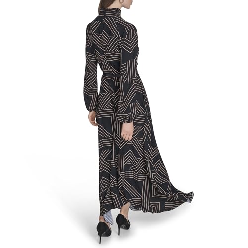 H HALSTON Women's Long Bishop Sleeve Mock Neck Maxi Dress3