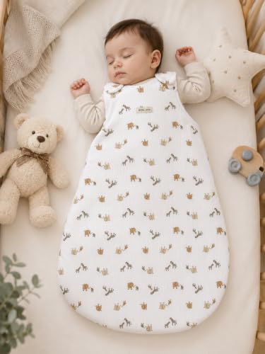 Image of TuddyBuddy Baby Cotton Wearable Quilted Sleeping Bag Blanket 1.5 Tog with 2 Way Zipper Closure | Ideal for Babies & Kids Hypoallergenic Fabrics | (Elephants & Zebra AOP - Yellow, 0-6 Months)